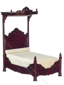 (image for) Miniature 1860 Hand Carved Timber Victorian Half Tester Bed