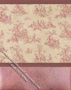 (image for) Miniature 3 pc. Pink Toile Wallpaper w/ Textured Pink Trim Set