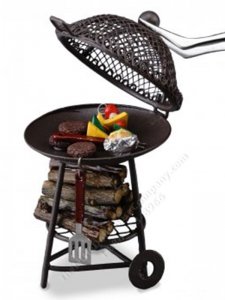 (image for) Miniature Wood-Burning Barbecue with Cooking Food and Accesories