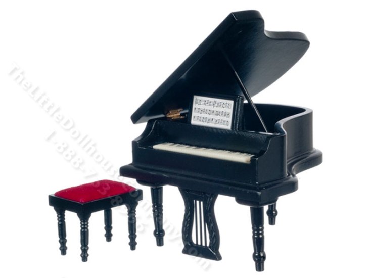(image for) Miniature Black Piano with Bench