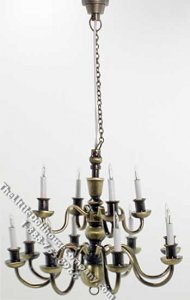 (image for) Miniature 12v Bronze & Black 12 Arm Chandelier for Dollhouses