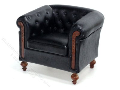 (image for) Miniature Tufted Leather Armchair for Dollhouses - Black