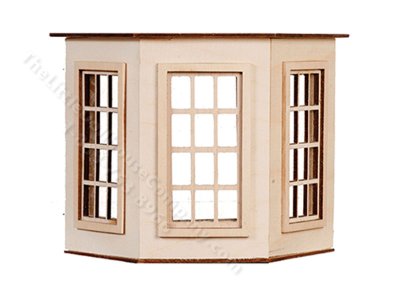 (image for) Miniature Small 6-Over-6 Bay Window, Flat Top, for Dollhouses