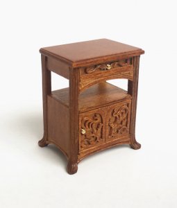 (image for) Miniature Walnut Art Nouveaux Night Stand For Dollhouses