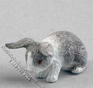 (image for) Miniature Light Gray Rabbit with Ears Down for Dollhouses