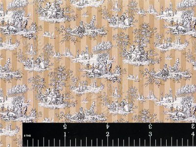 (image for) Brown Striped Toile Miniature Wallpaper for Dollhouses