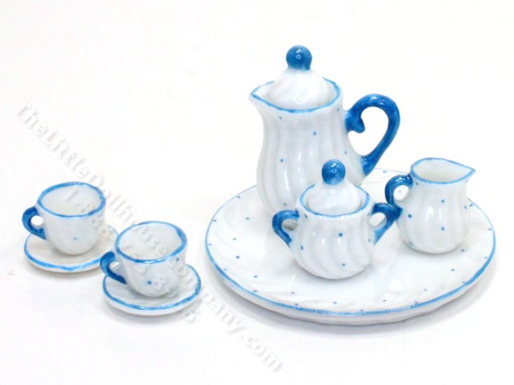 (image for) Miniature Light Blue Dots 10pc Tea Set for Dollhouses