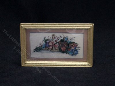 (image for) Miniature Floral Needlepoint Print for dollhouses