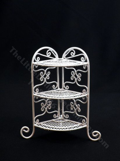 (image for) Miniature White Wire Corner Plant Stand for Dollhouses