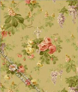 (image for) Olive Green Wisteria Pattern Miniature Wallpaper for Dollhouses