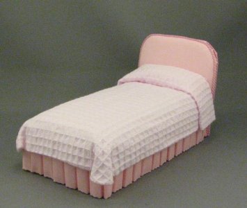 (image for) Dollhouse Miniature Pink Bed with Waffle Bedding by Janet