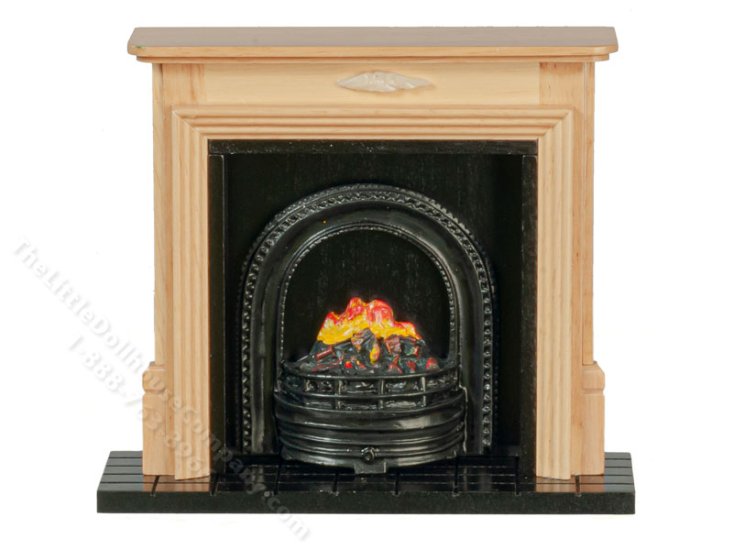 (image for) Miniature Oak Fireplace with Insert for Dollhouses