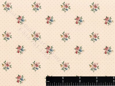 (image for) Bouquets on Peach and Dots Miniature Wallpaper for Dollhouses