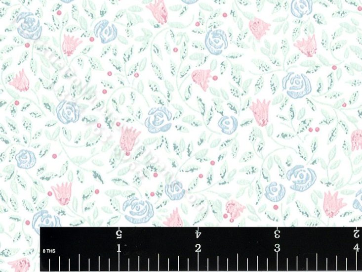 (image for) Pink, Blue, Green Floral Miniature Wallpaper for Dollhouses