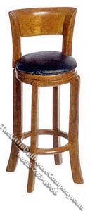 (image for) Miniature Tall Walnut Stool w/Padded Seat for Dollhouses
