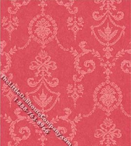 (image for) Red Neoclassic Damask Pattern Miniature Wallpaper for Dollhouses