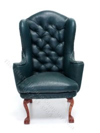 (image for) Dollhouse Miniature Green Winged Armchair by Judith Blondell