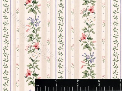 (image for) Beige Striped Floral Vine Miniature Wallpaper for Dollhouses