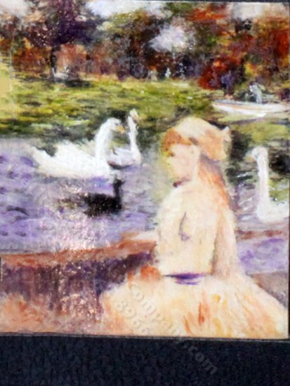 (image for) Girl Feeding Swans by the Pond by Larry Morganti