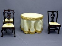 (image for) Miniature Yellow Polka-dot Table and Chairs for Dollhouses
