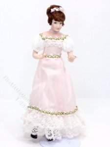 (image for) Miniature Porcelain Doll in Pink and Lace Dress