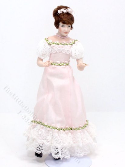 (image for) Miniature Porcelain Doll in Pink and Lace Dress