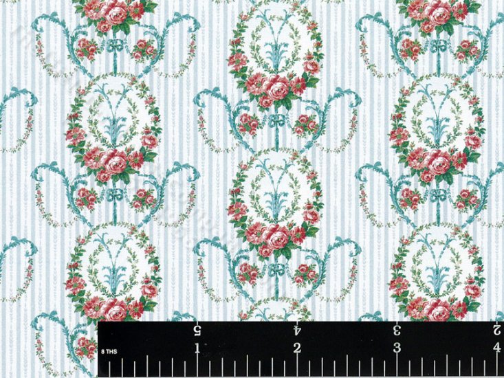 (image for) Ogden Floral Pattern Miniature Wallpaper for Dollhouses - Blue