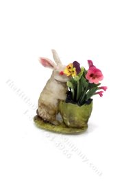 (image for) Miniature Rabbit with Lettuce and Wild Flowers Figurine