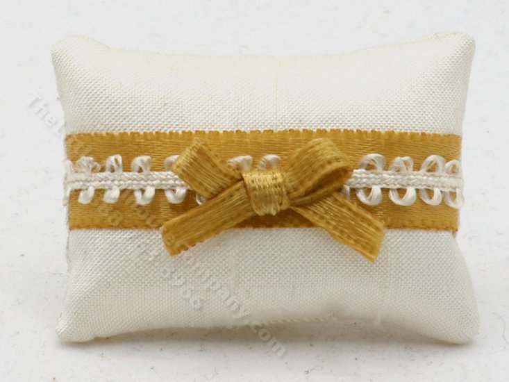 (image for) Miniature Pillow with Gold Ribbon and Bow by Judith Blondell