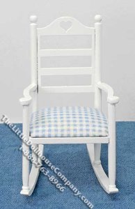 (image for) Miniature White Rocking Chair with Blue Seat for Dollhouses