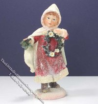 (image for) Miniature Girl Holding Christmas Wreath for Dollhouses