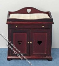 (image for) Miniature Mahogany Changing Table with Ecru Linen for Dollhouses