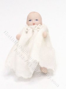 (image for) Miniature Porcelain Baby Doll in Christening Gown