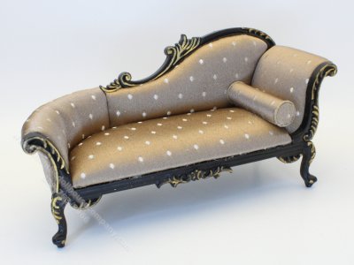 (image for) Miniature Black and Gold Chaise Sofa with Cream Upholstery