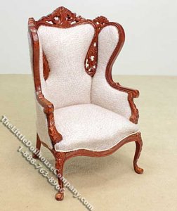 (image for) Miniature New Walnut Padded Wing Chair for Dollhouses