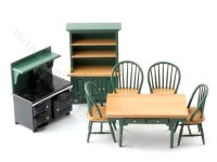 Miniature Hunter Green Kitchen Dining Furniture 7pc Set for Dollhouses (image for) Miniature Hunter Green Kitchen Dining Furniture 7pc Set for Dollhouses