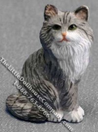 (image for) Dollhouse Scale Model Sitting Gray Persian Cat