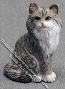 (image for) Dollhouse Scale Model Sitting Gray Persian Cat