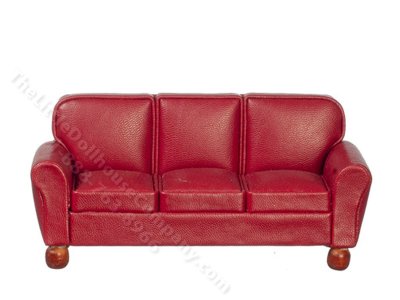 (image for) Miniature Red Leather Sofa for Dollhouses