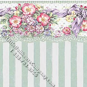 (image for) Flowers & Stripes Pattern Miniature Wallpaper for Dollhouses