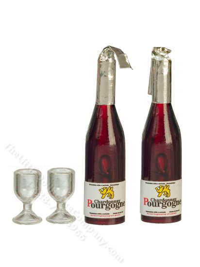 (image for) Miniature Red Wine and Glasses for Dollhouses