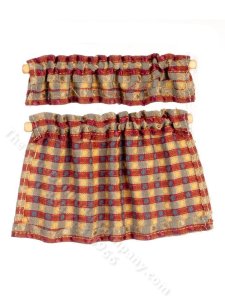 (image for) Miniature Cafe Curtains Set, Gold and Red Plaid