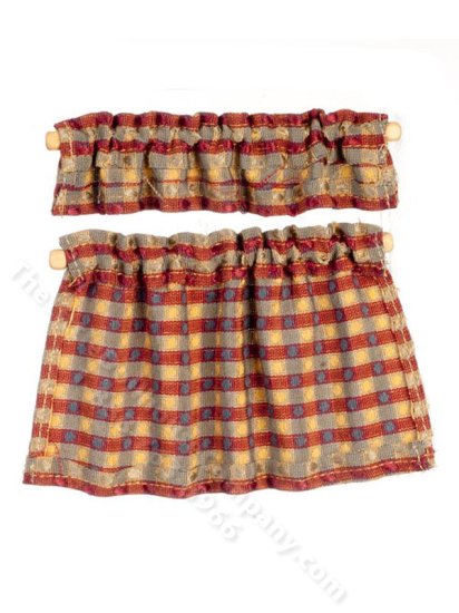(image for) Miniature Cafe Curtains Set, Gold and Red Plaid