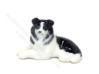 (image for) Miniature Porcelain Border Collie Dog Figurine for Dollhouses