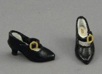 (image for) Black Leather Heels with Strap & Round Buckle by Judith Blondell