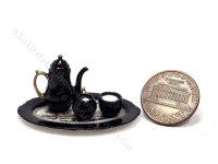 (image for) Miniature 4 Piece Coffee Set for Dollhouses - Black & Gold