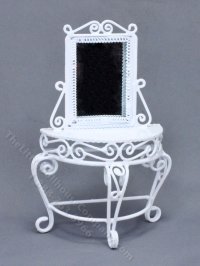 (image for) Miniature 1:24 or Children's White Wire Vanity for Dollhouses