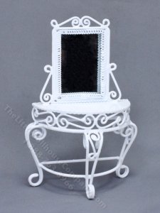 (image for) Miniature 1:24 or Children's White Wire Vanity for Dollhouses