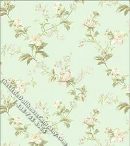 (image for) Dollhouse Scale Model Wallpaper Rose Vine on Aqua Pattern