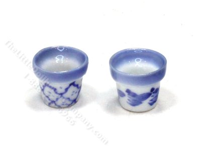 (image for) Miniature White and Blue Ceramic Pot for Dollhouses